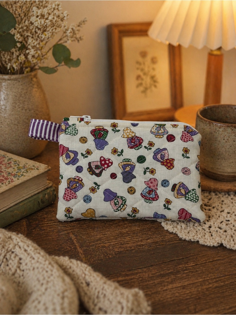 Lady Mushroom Quilted Keychain Wallet